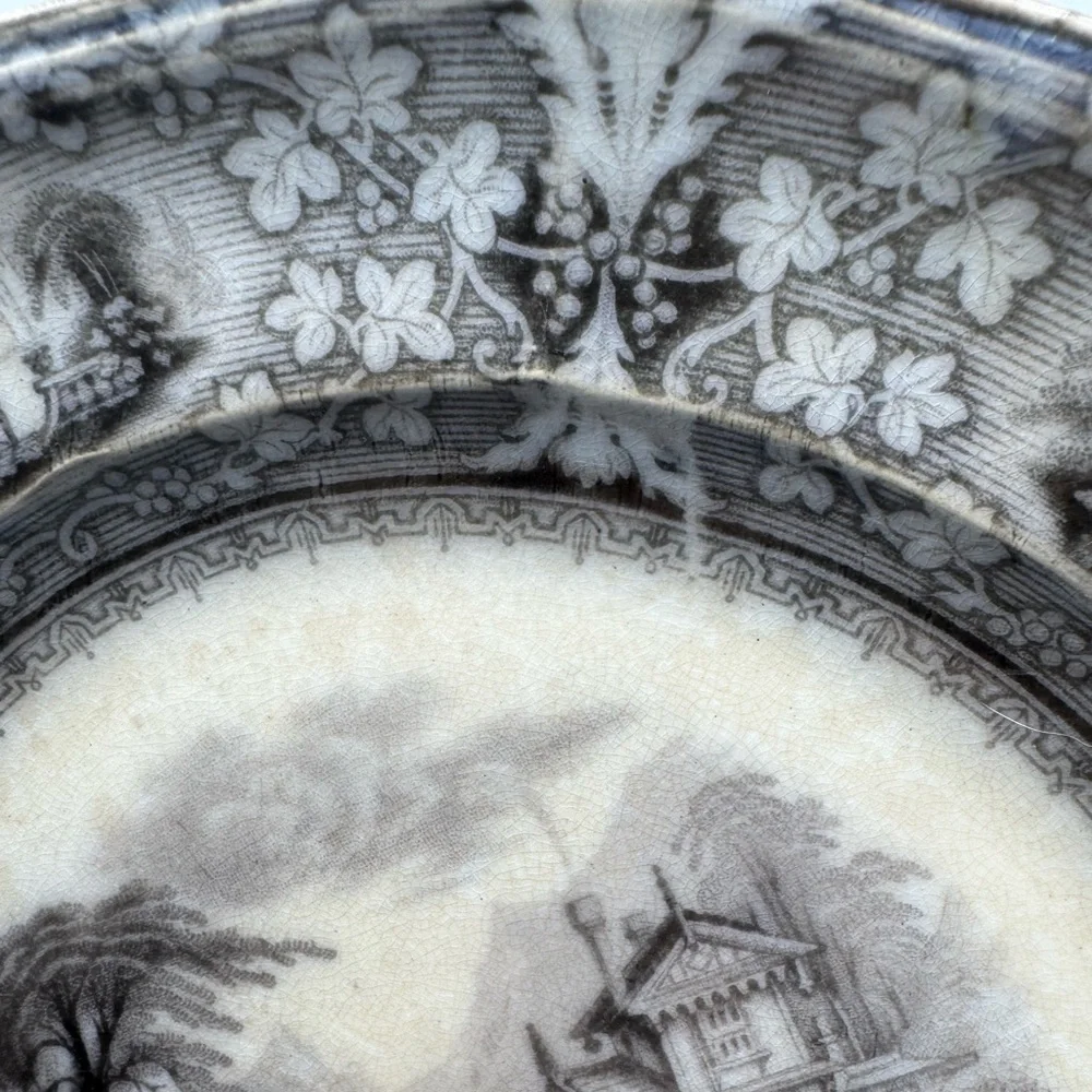 Antique Black and White Lawrence Transferware Plate